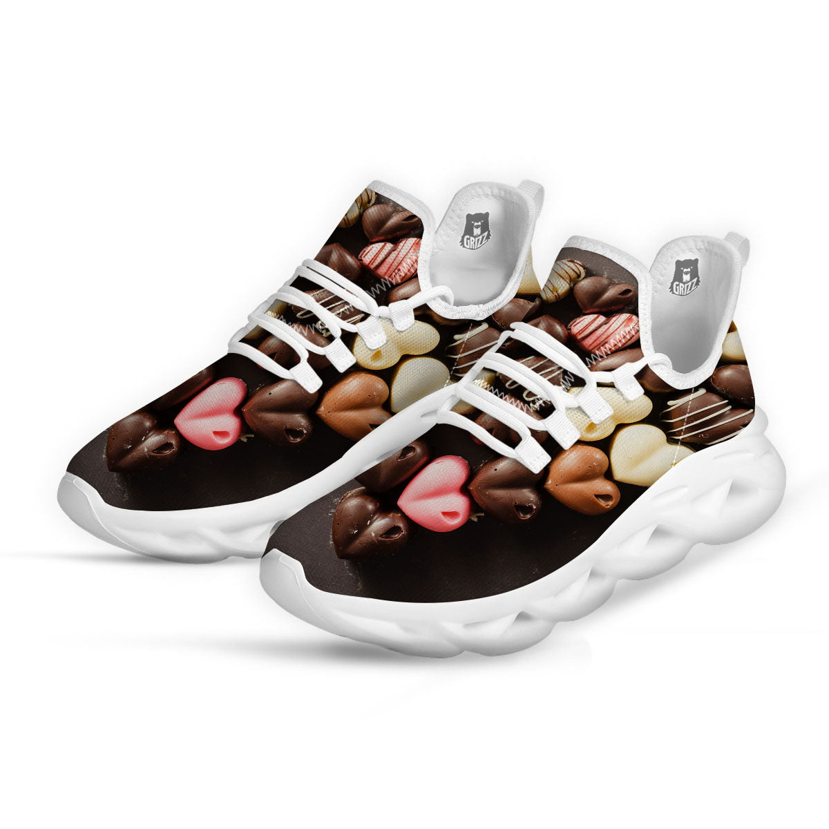 Candy Chocolate Heart Print White Running Shoes-grizzshop