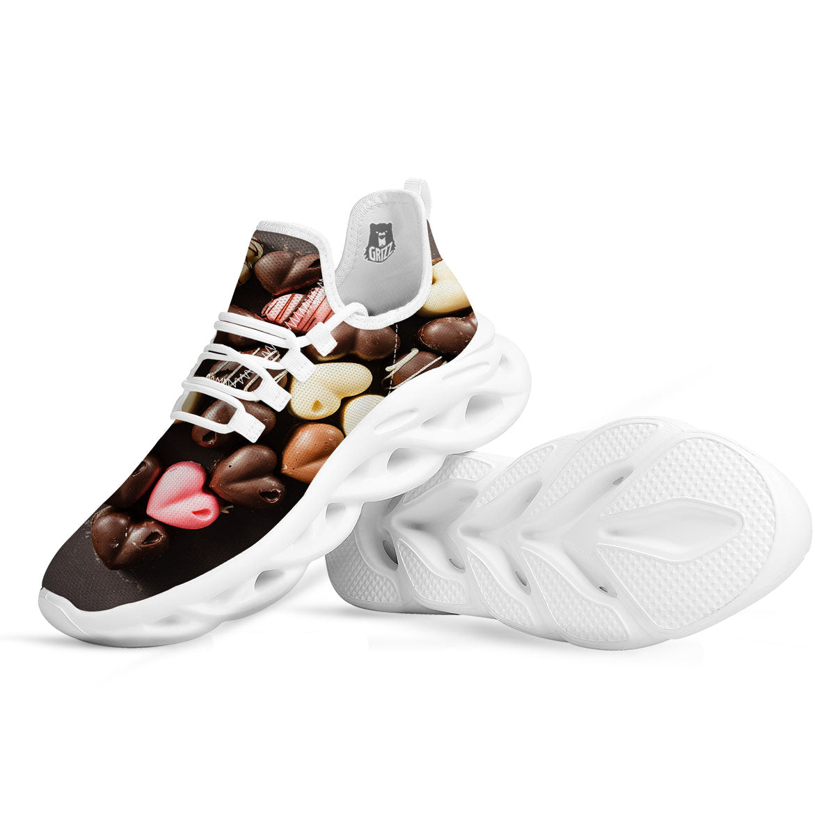 Candy Chocolate Heart Print White Running Shoes-grizzshop