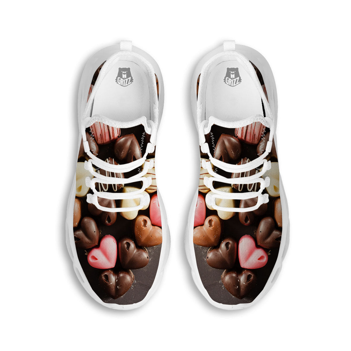 Candy Chocolate Heart Print White Running Shoes-grizzshop