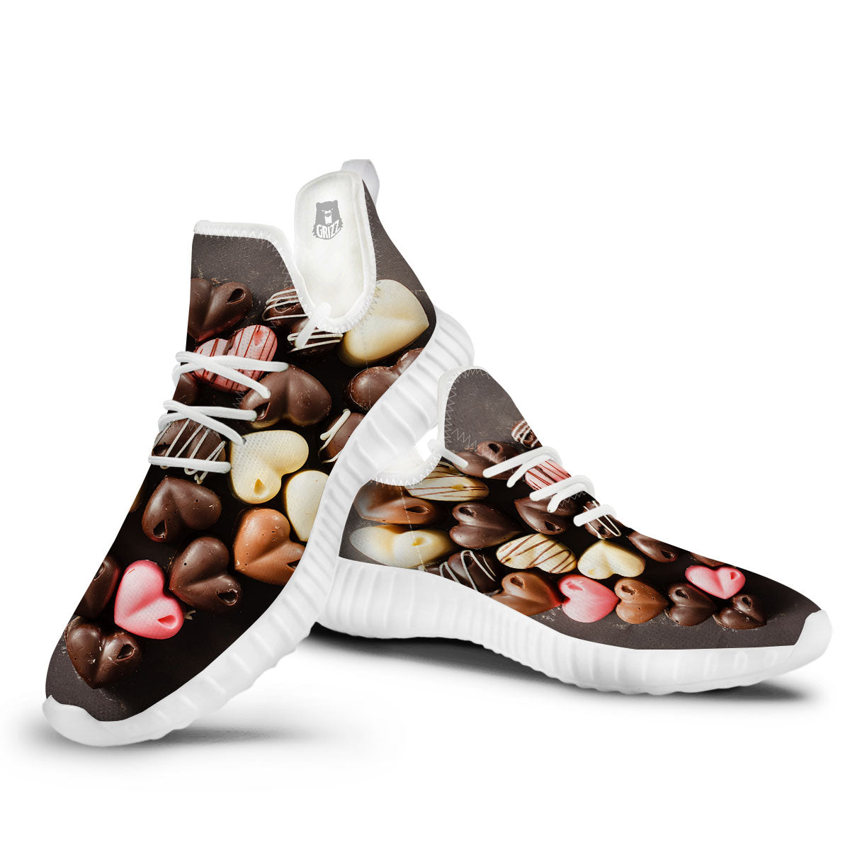 Candy Chocolate Heart Print White Walking Shoes-grizzshop