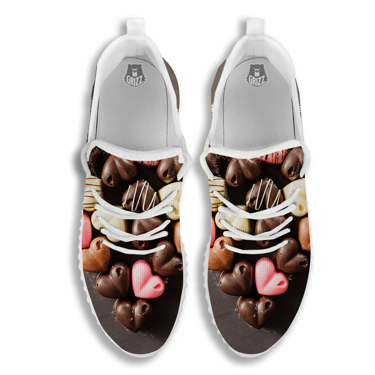 Candy Chocolate Heart Print White Walking Shoes-grizzshop
