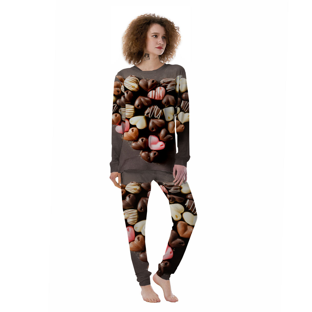 Candy Chocolate Heart Print Women's Pajamas-grizzshop