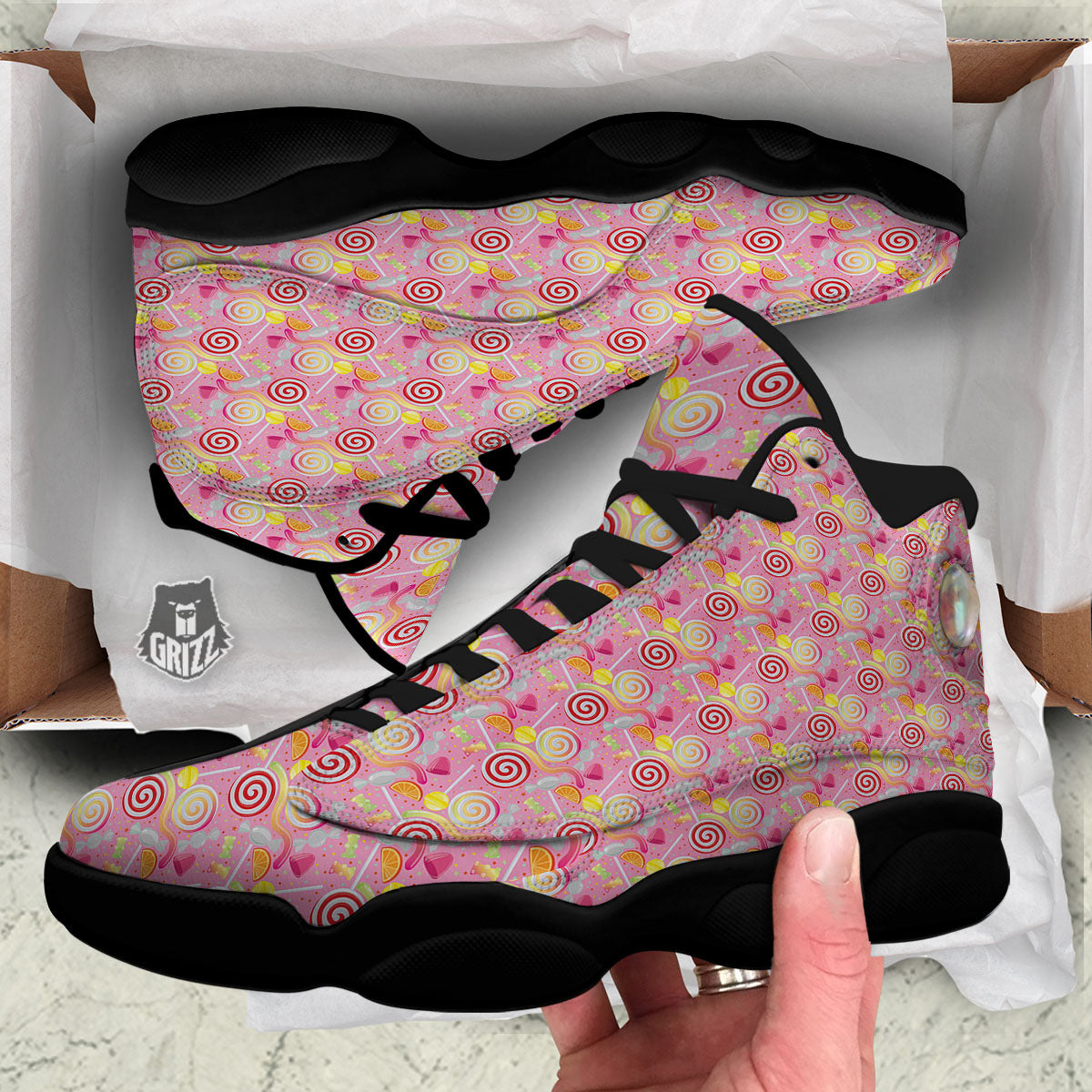 Candy Colorful Print Pattern Black Basketball Shoes-grizzshop