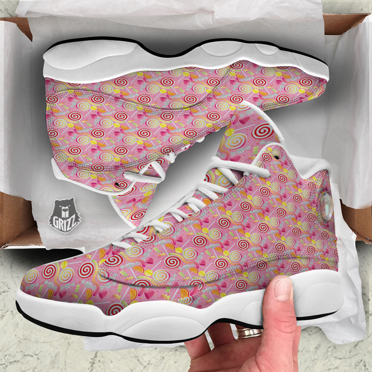 Candy Colorful Print Pattern White Basketball Shoes-grizzshop