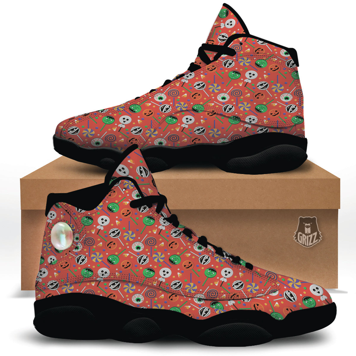 Candy Cute Halloween Print Pattern Black Basketball Shoes-grizzshop