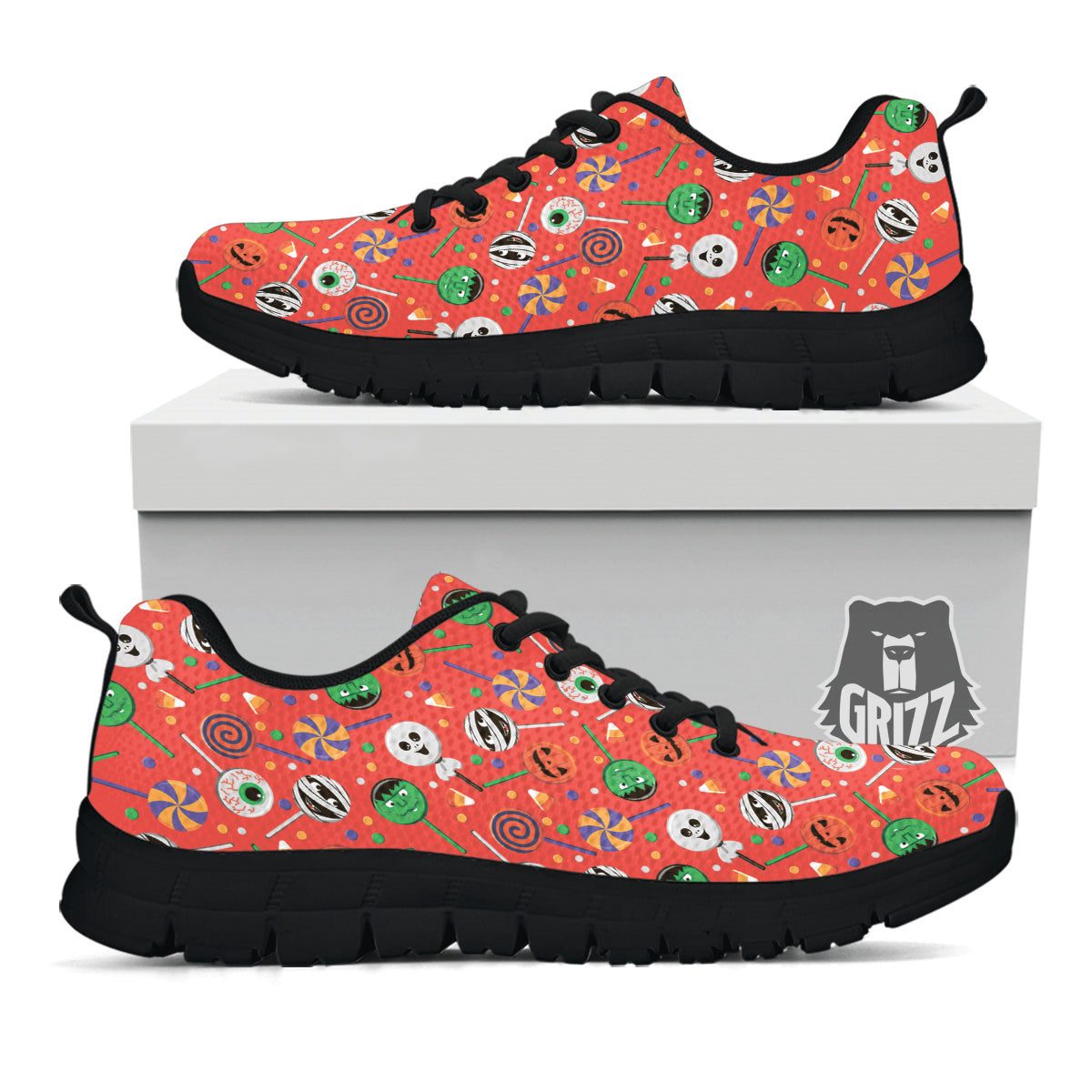 Candy Cute Halloween Print Pattern Black Sneaker-grizzshop