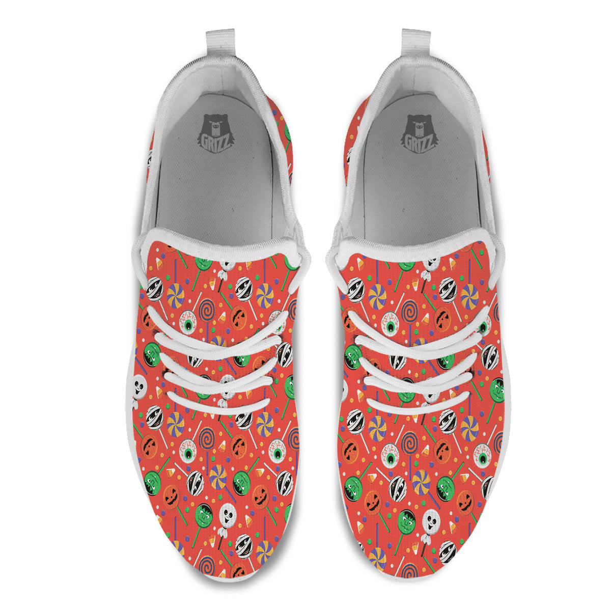 Candy Cute Halloween Print Pattern White Athletic Shoes-grizzshop