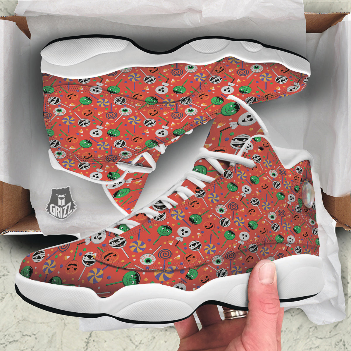 Candy Cute Halloween Print Pattern White Basketball Shoes-grizzshop