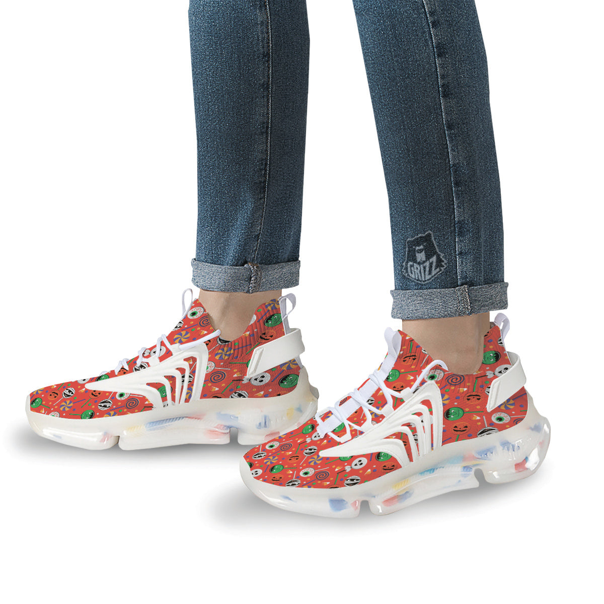 Candy Cute Halloween Print Pattern White Gym Shoes-grizzshop