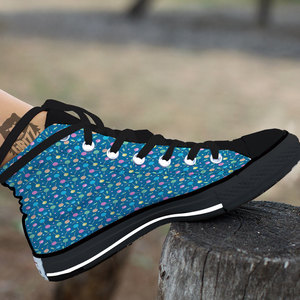 Candy Cute Print Pattern Black High Top Shoes-grizzshop