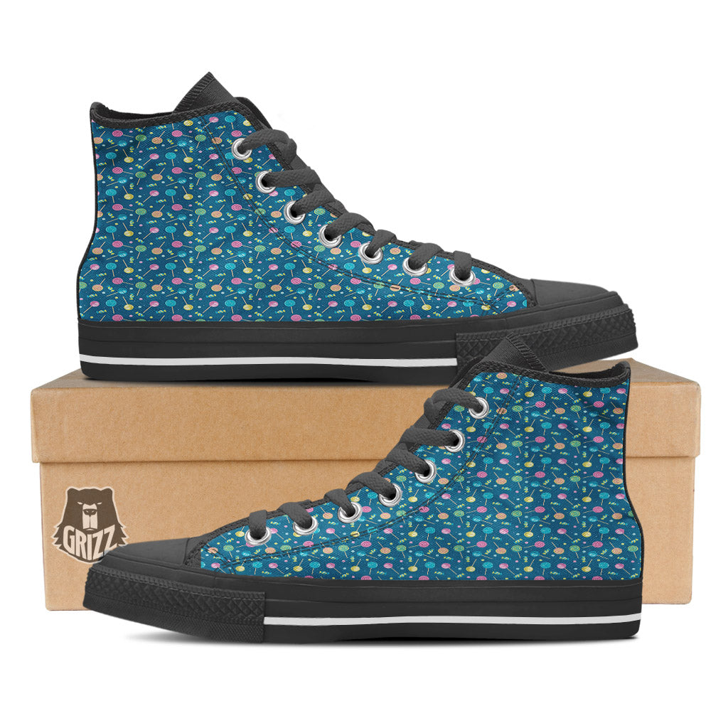 Candy Cute Print Pattern Black High Top Shoes-grizzshop