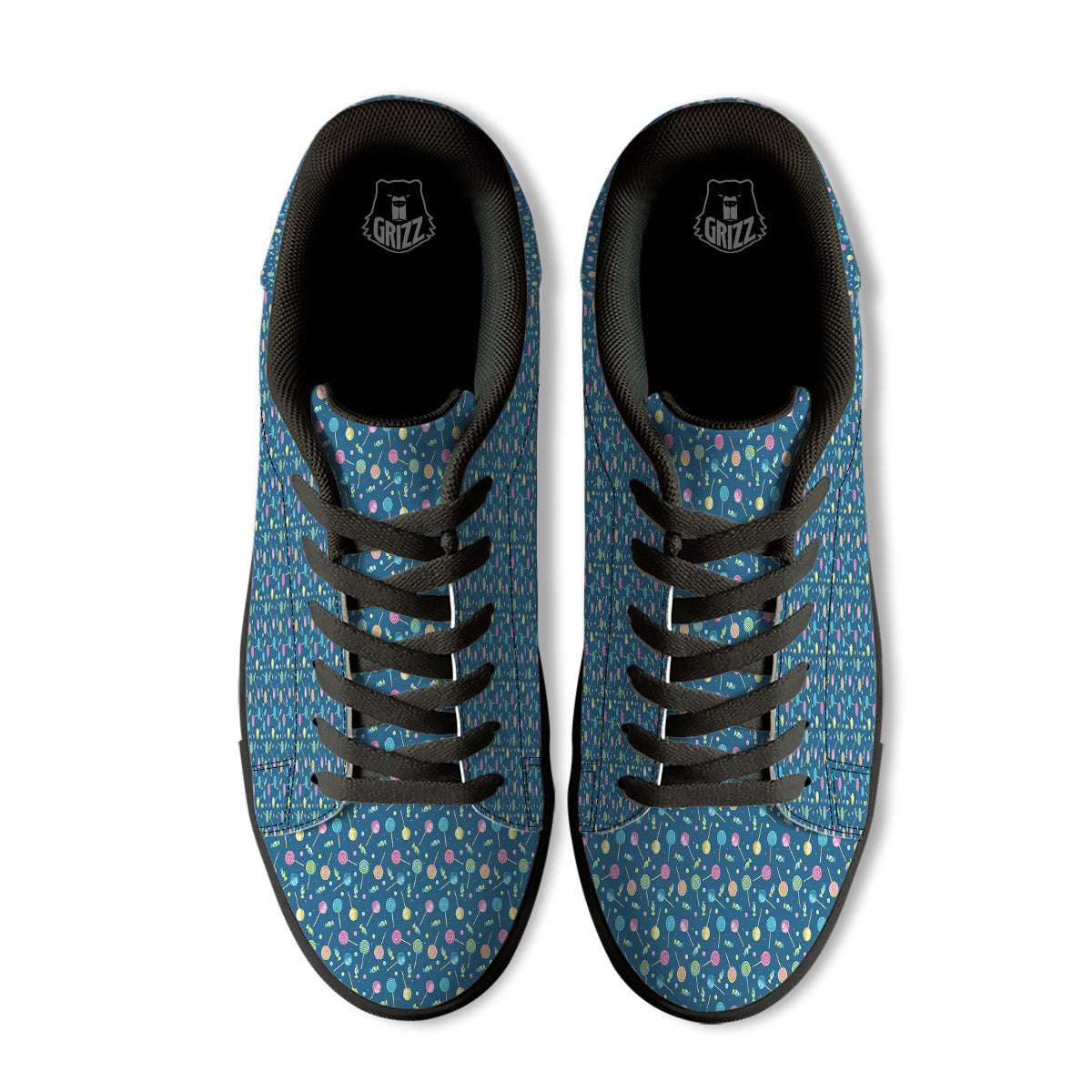 Candy Cute Print Pattern Black Low Top Sneakers-grizzshop