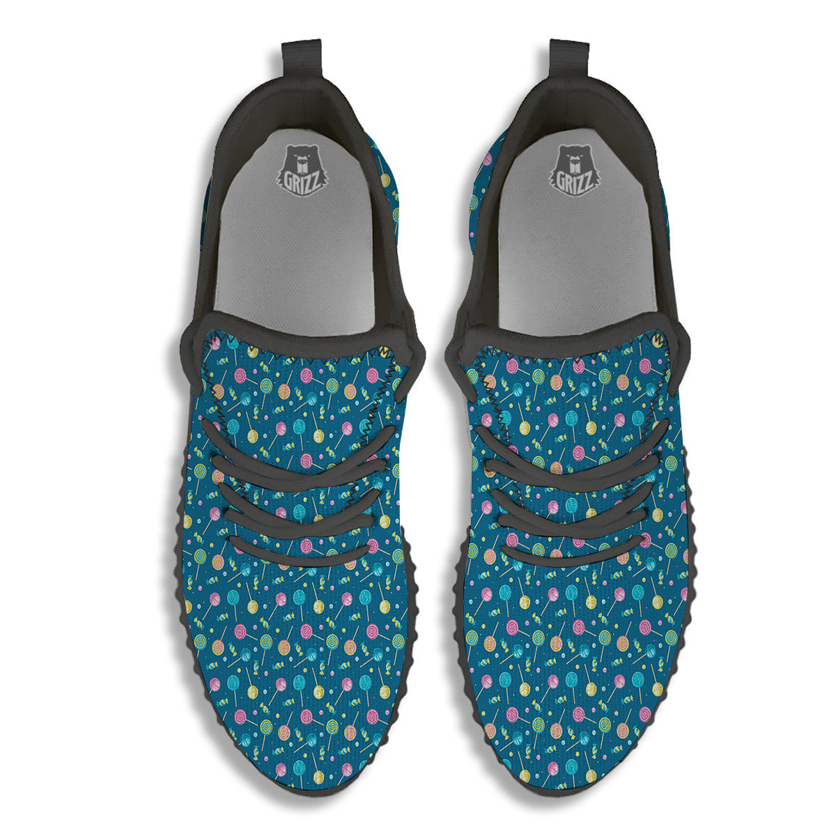 Candy Cute Print Pattern Black Walking Shoes-grizzshop