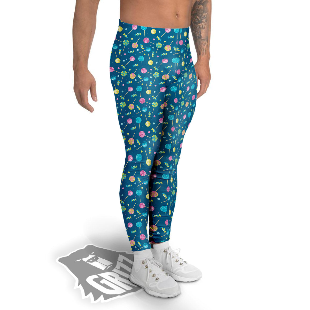 Candy Cute Print Pattern Men's Leggings-grizzshop