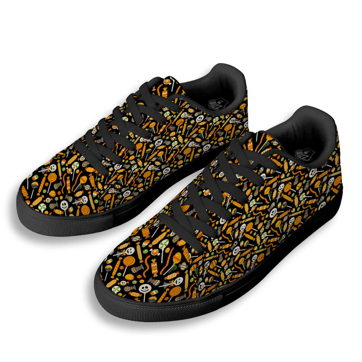 Candy Halloween Print Pattern Black Low Top Sneakers-grizzshop