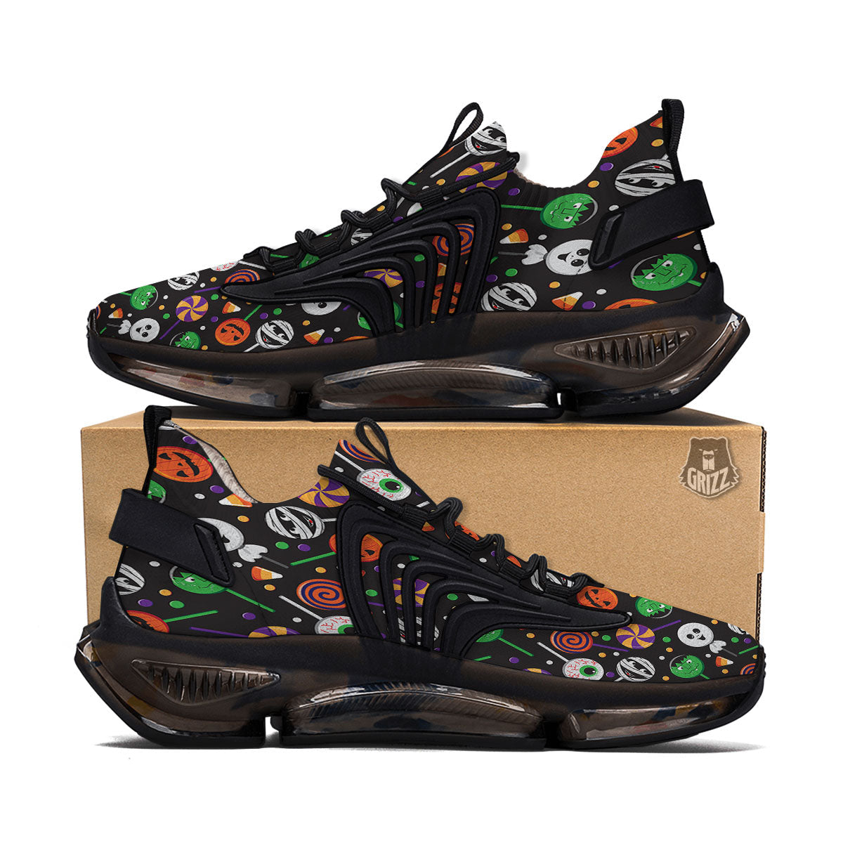 Candy Monsters Halloween Print Pattern Black Gym Shoes-grizzshop