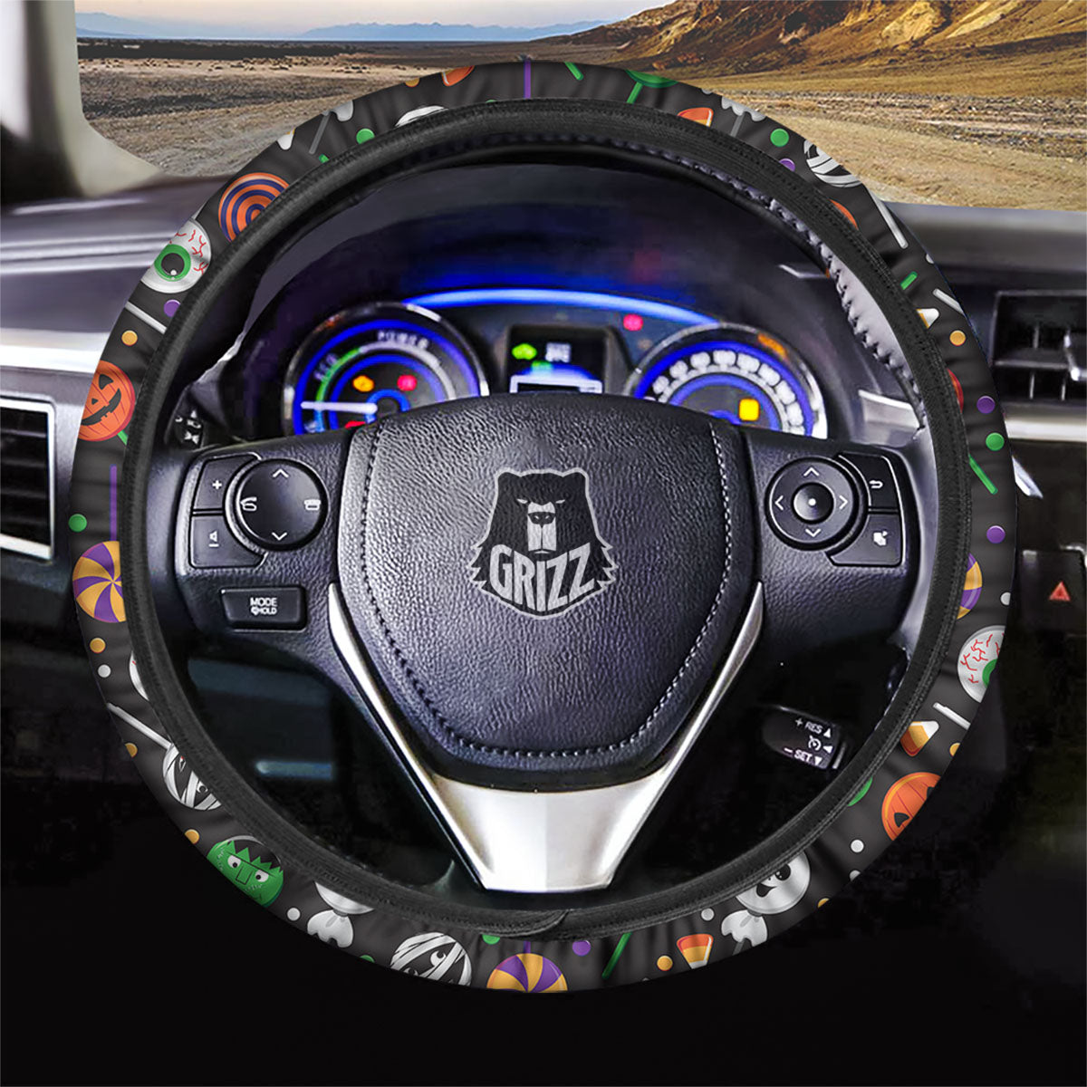 Candy Monsters Halloween Print Pattern Car Steering Wheel Cover-grizzshop