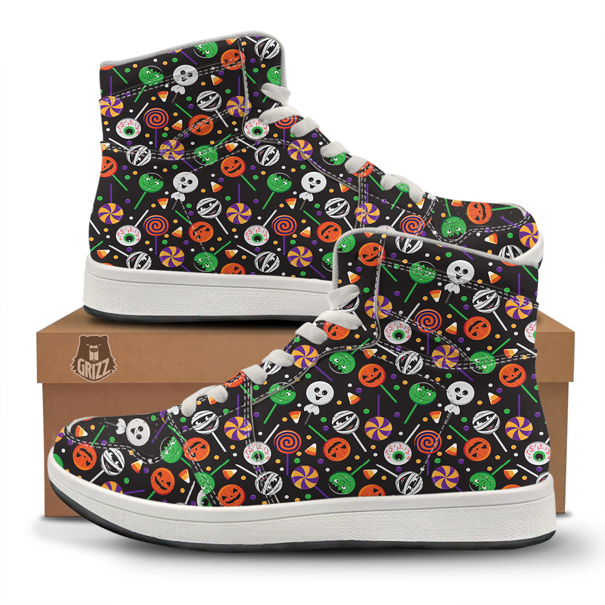 Candy Monsters Halloween Print Pattern High Top Sneakers-grizzshop