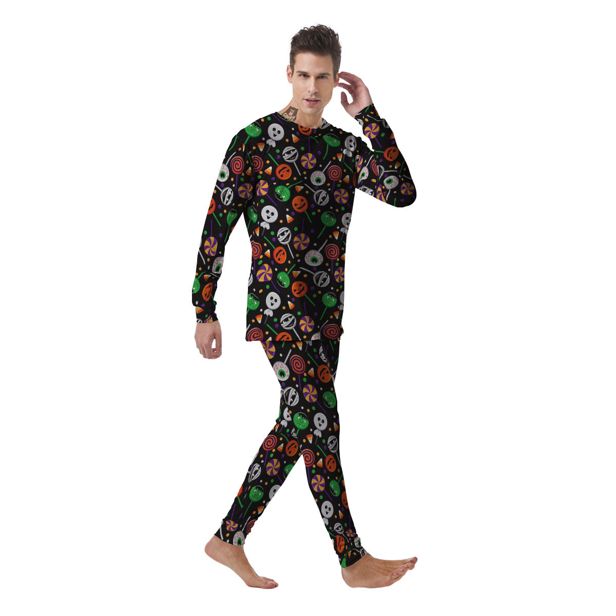 Candy Monsters Halloween Print Pattern Men's Pajamas-grizzshop