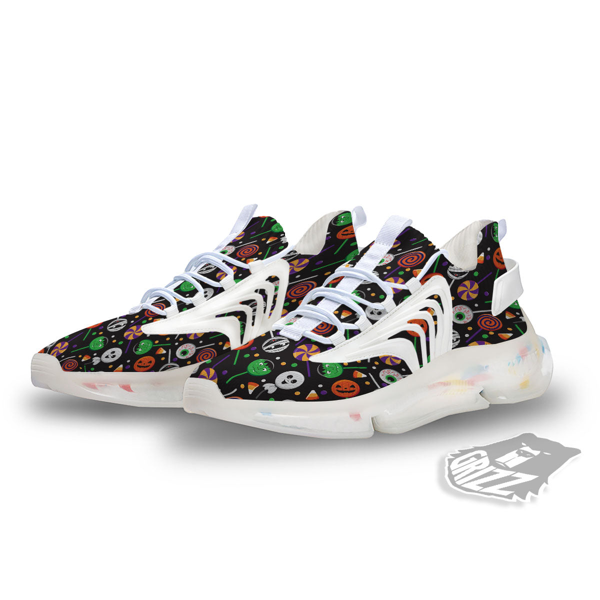 Candy Monsters Halloween Print Pattern White Gym Shoes-grizzshop