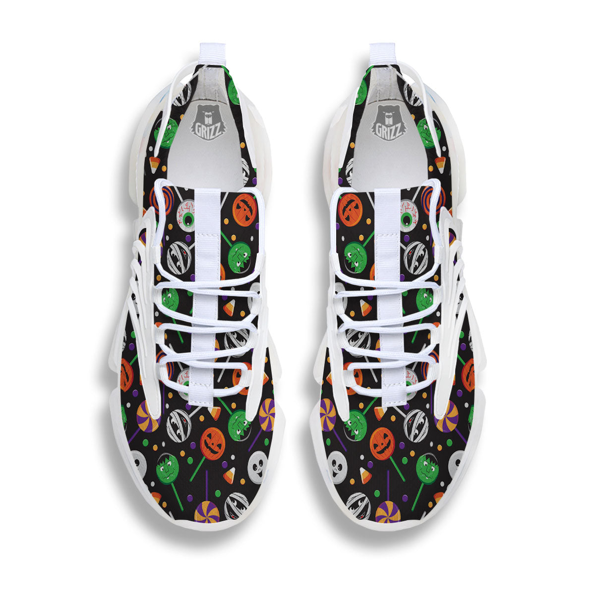 Candy Monsters Halloween Print Pattern White Gym Shoes-grizzshop