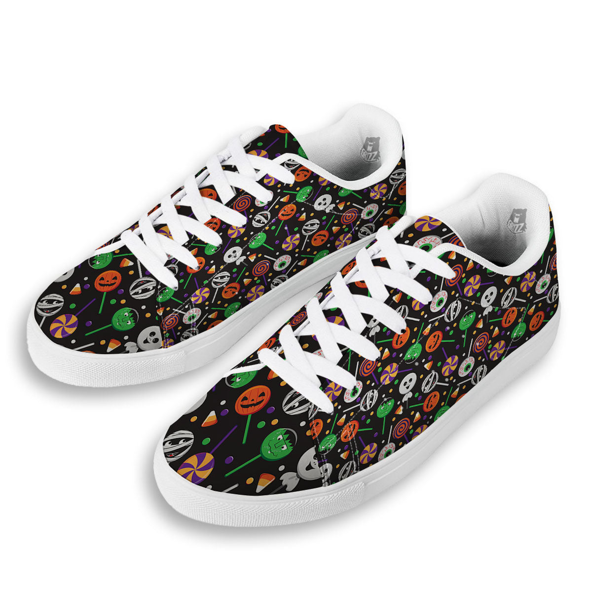 Candy Monsters Halloween Print Pattern White Low Top Sneakers-grizzshop