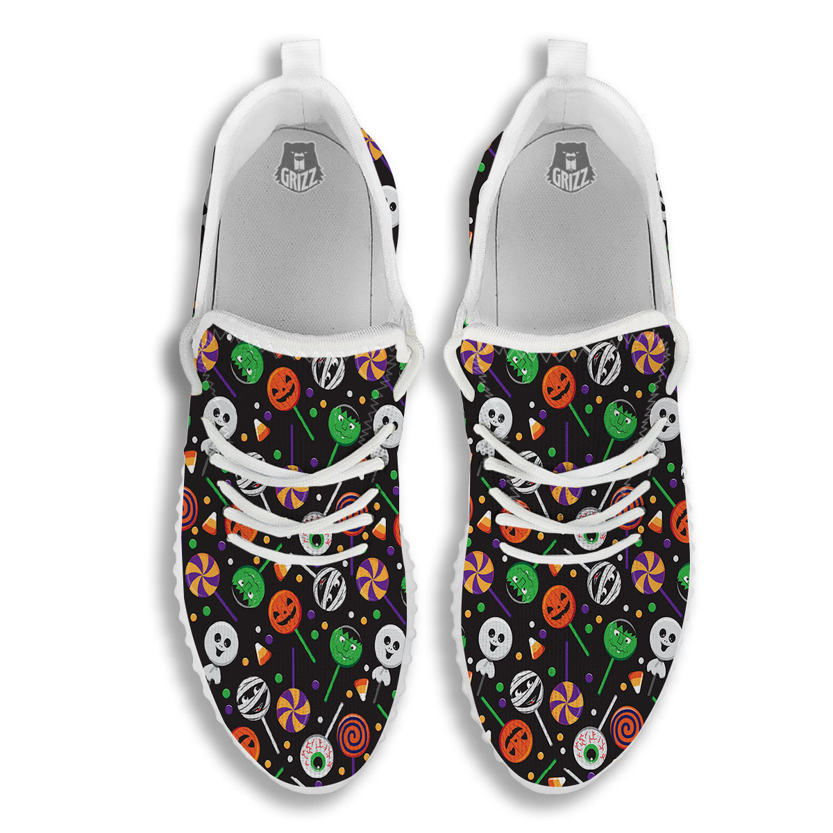 Candy Monsters Halloween Print Pattern White Walking Shoes-grizzshop