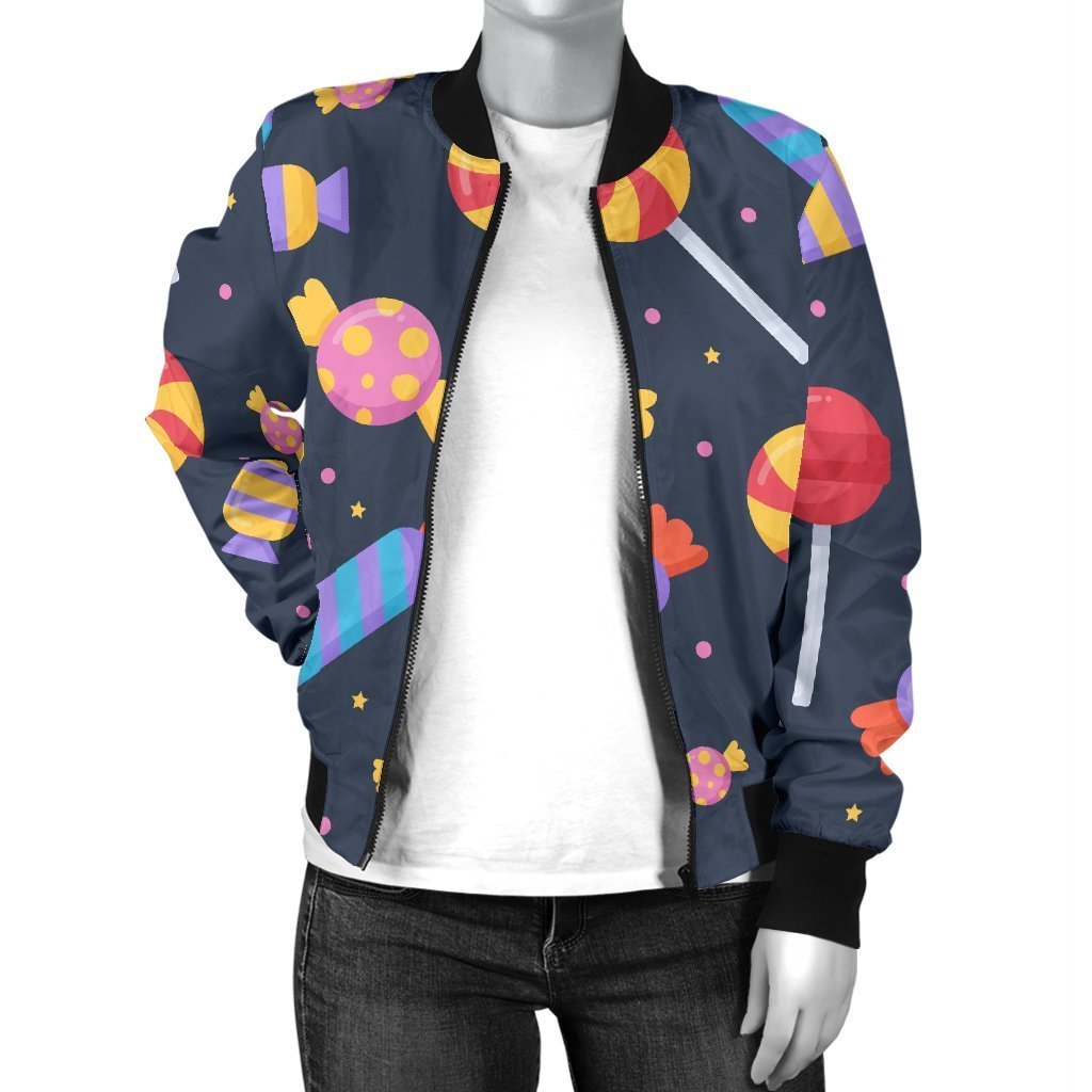 Candy Pattern Print Women Casual Bomber Jacket-grizzshop