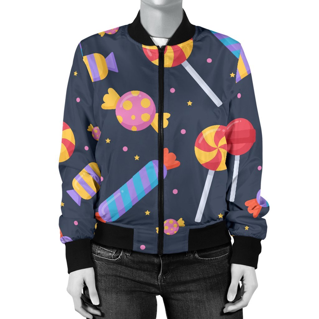 Candy Pattern Print Women Casual Bomber Jacket-grizzshop