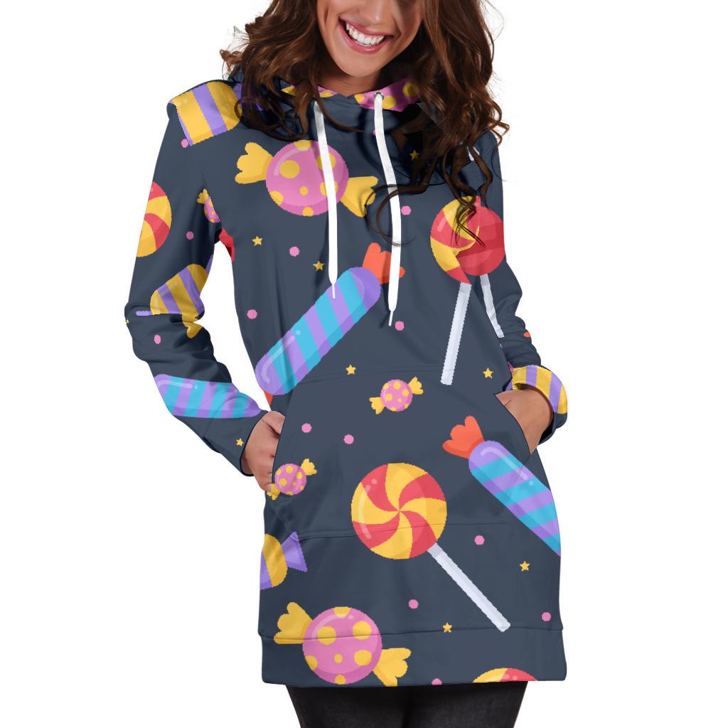 Candy Pattern Print Women Hoodie Dress-grizzshop