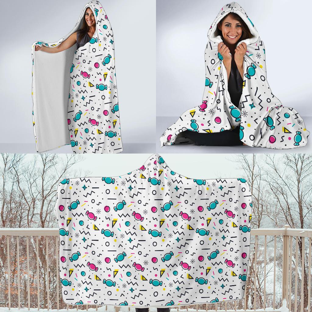 Candy Print Pattern Hooded Blanket-grizzshop