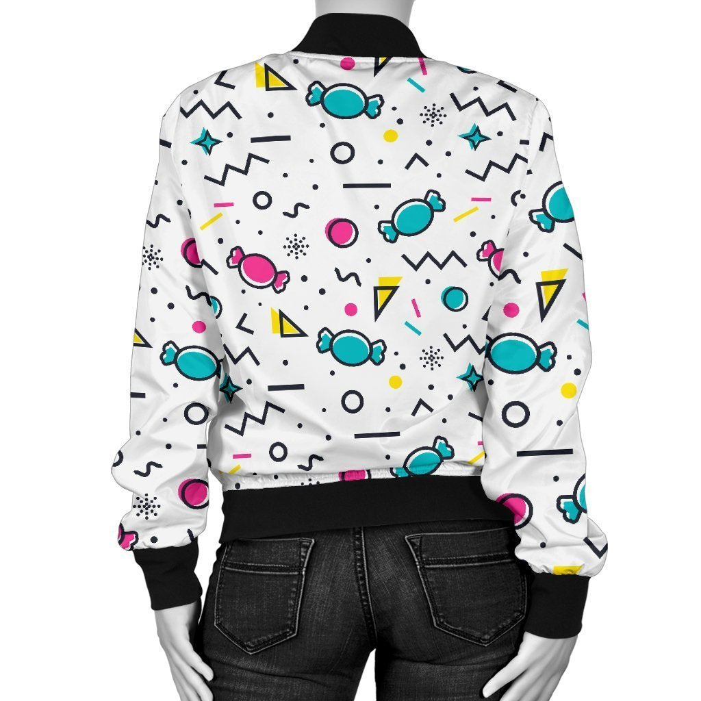 Candy Print Pattern Women Casual Bomber Jacket-grizzshop