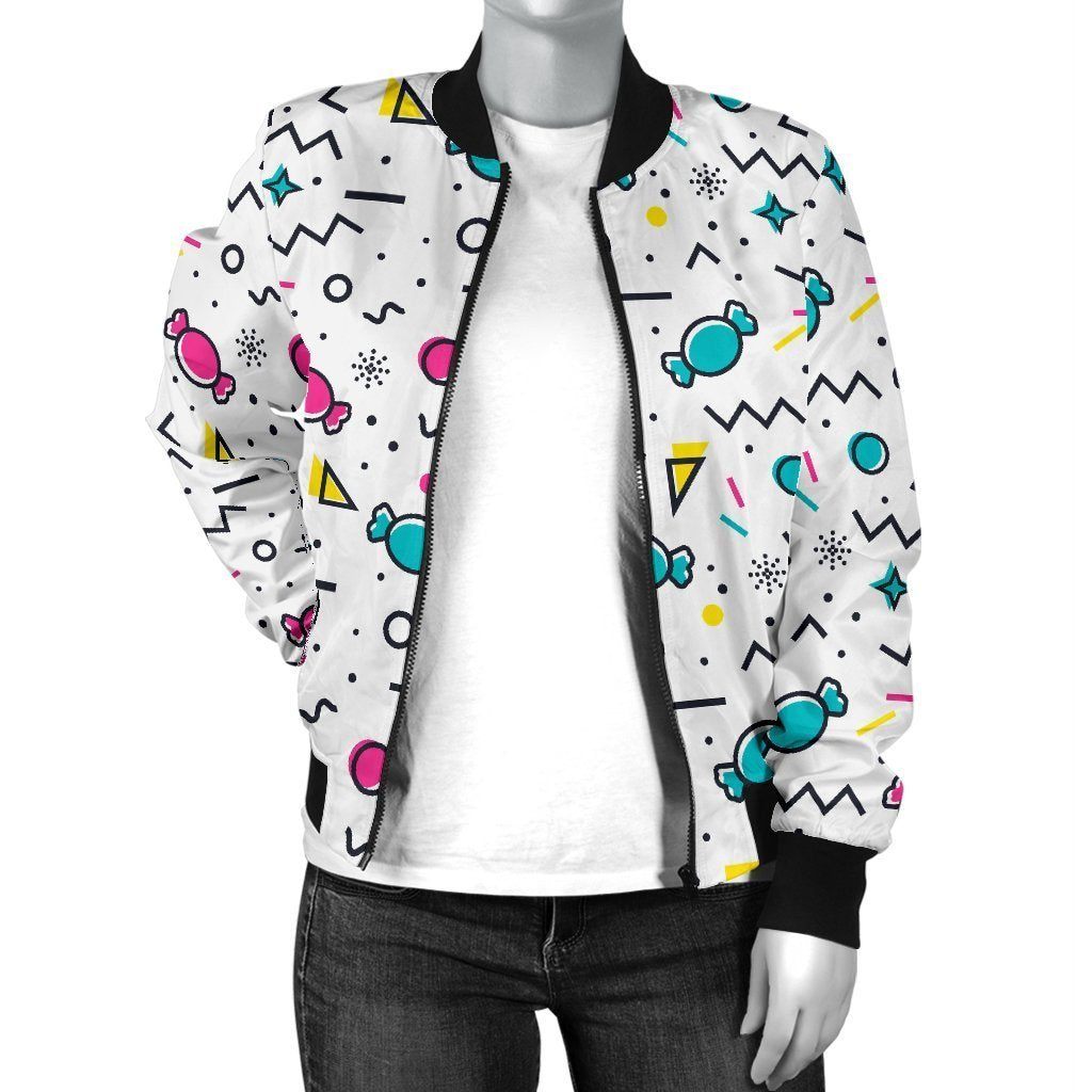 Candy Print Pattern Women Casual Bomber Jacket-grizzshop