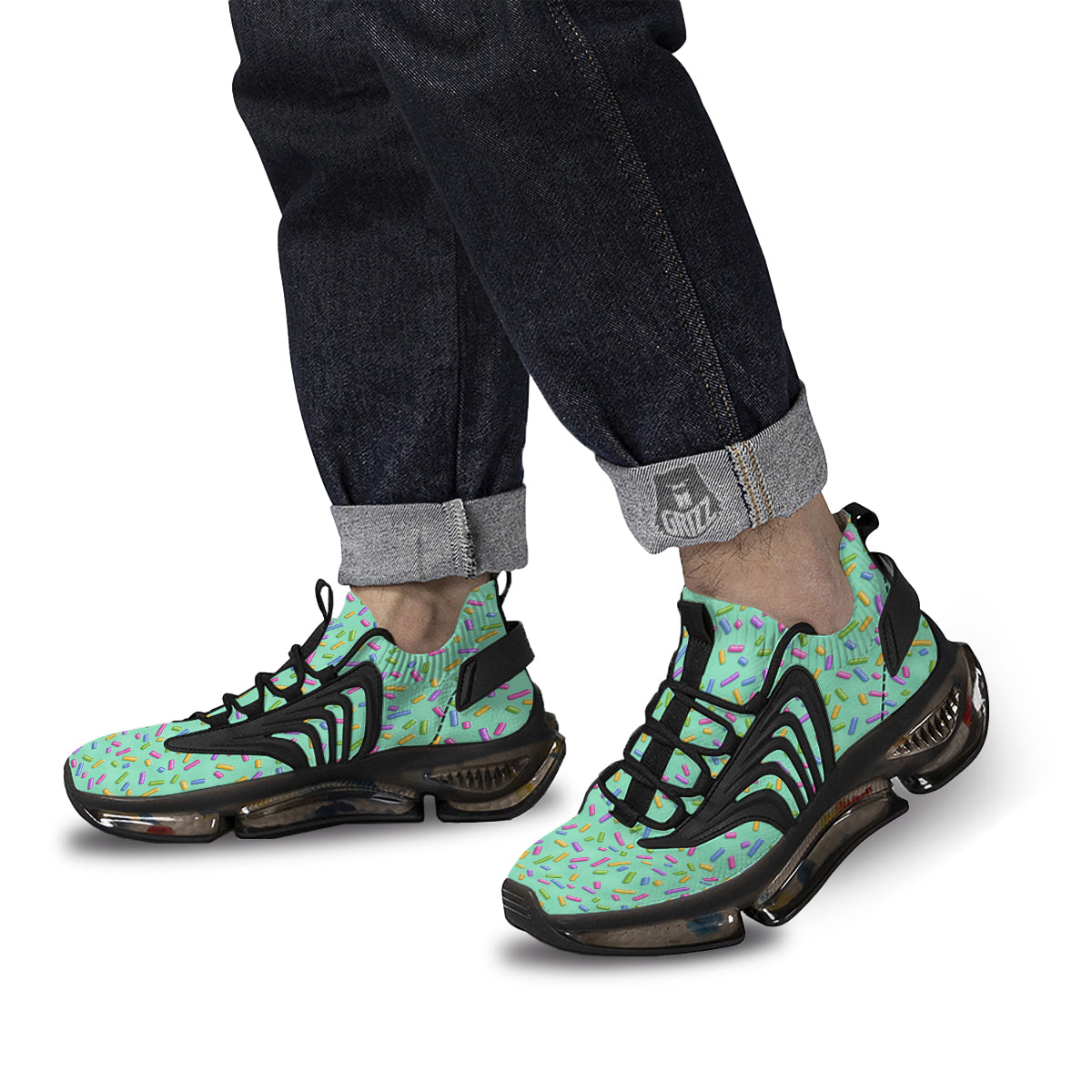 Candy Sprinkles Green Sweet Print Pattern Black Gym Shoes-grizzshop