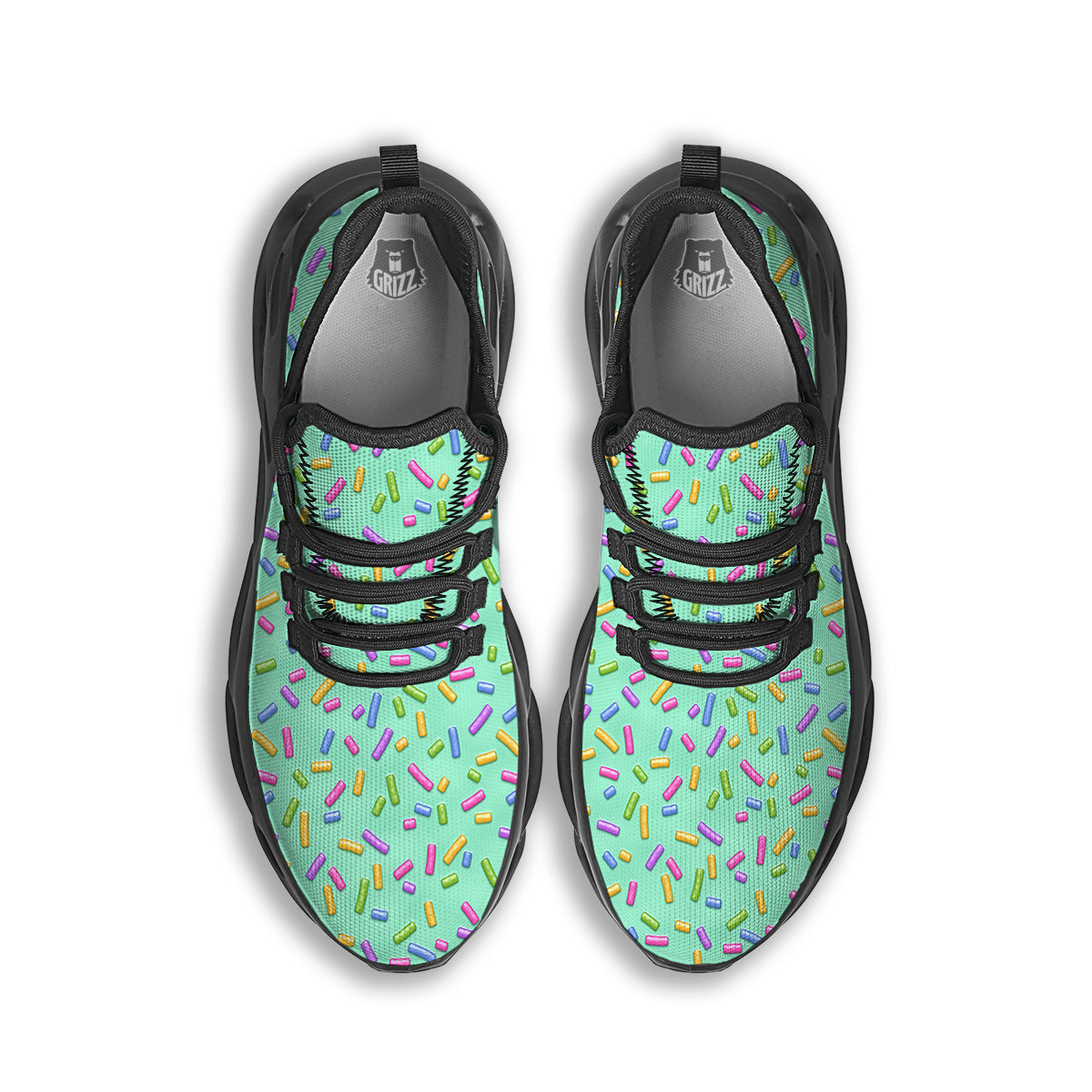 Candy Sprinkles Green Sweet Print Pattern Black Running Shoes-grizzshop
