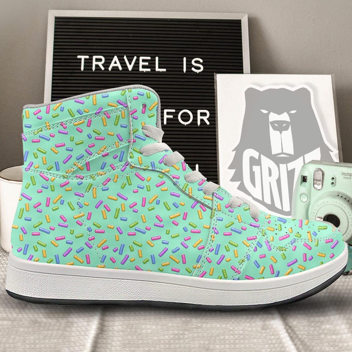 Candy Sprinkles Green Sweet Print Pattern High Top Sneakers-grizzshop