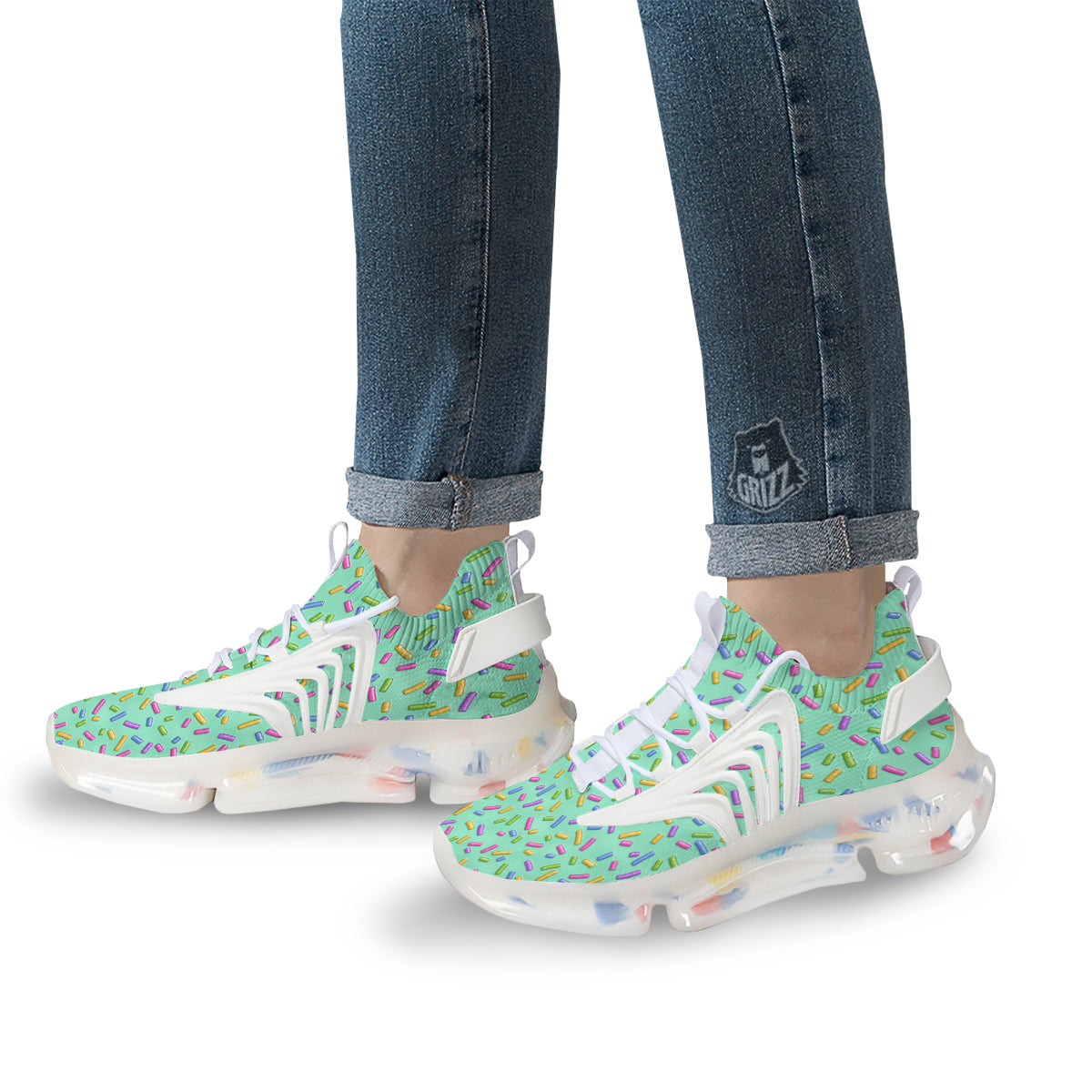 Candy Sprinkles Green Sweet Print Pattern White Gym Shoes-grizzshop