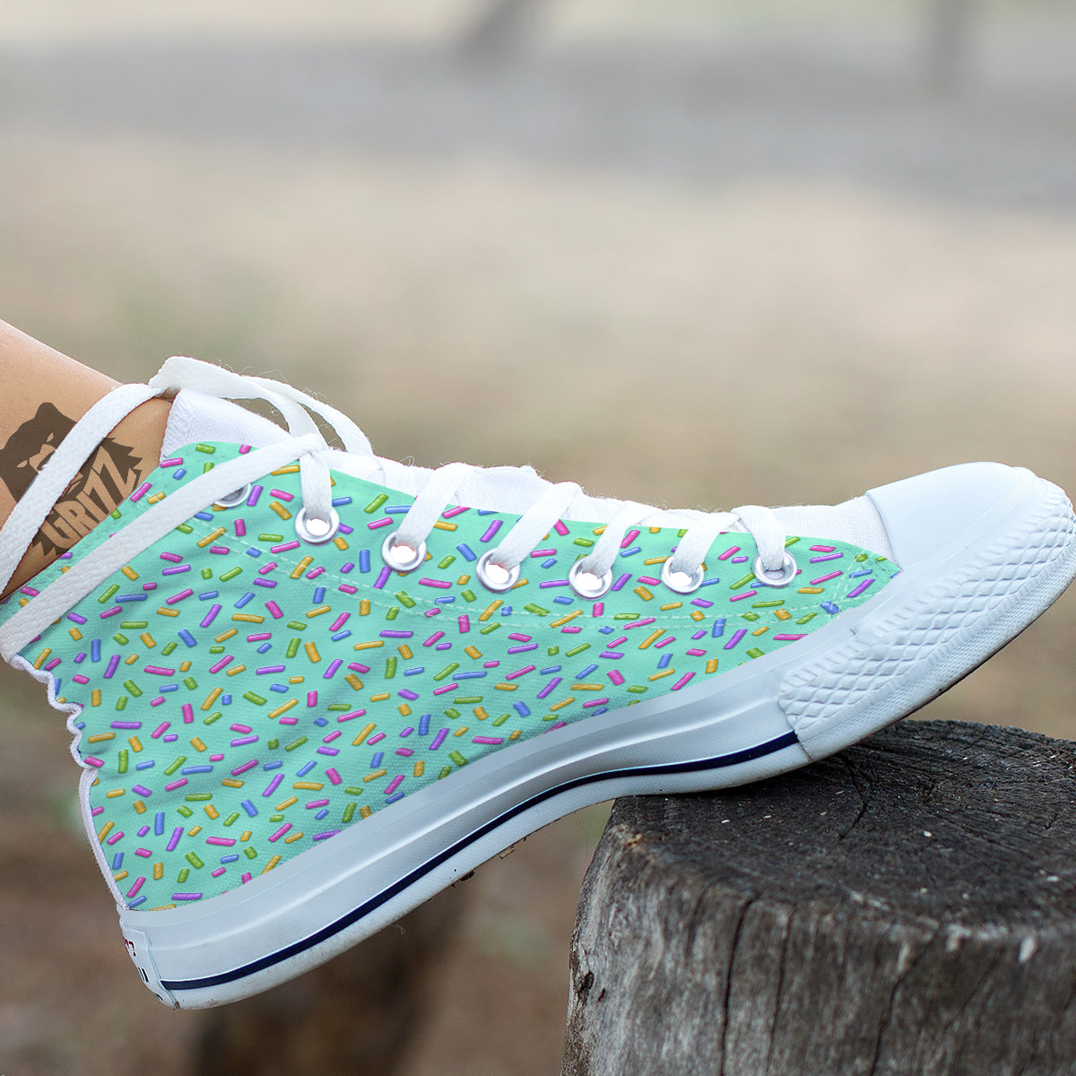 Candy Sprinkles Green Sweet Print Pattern White High Top Shoes-grizzshop