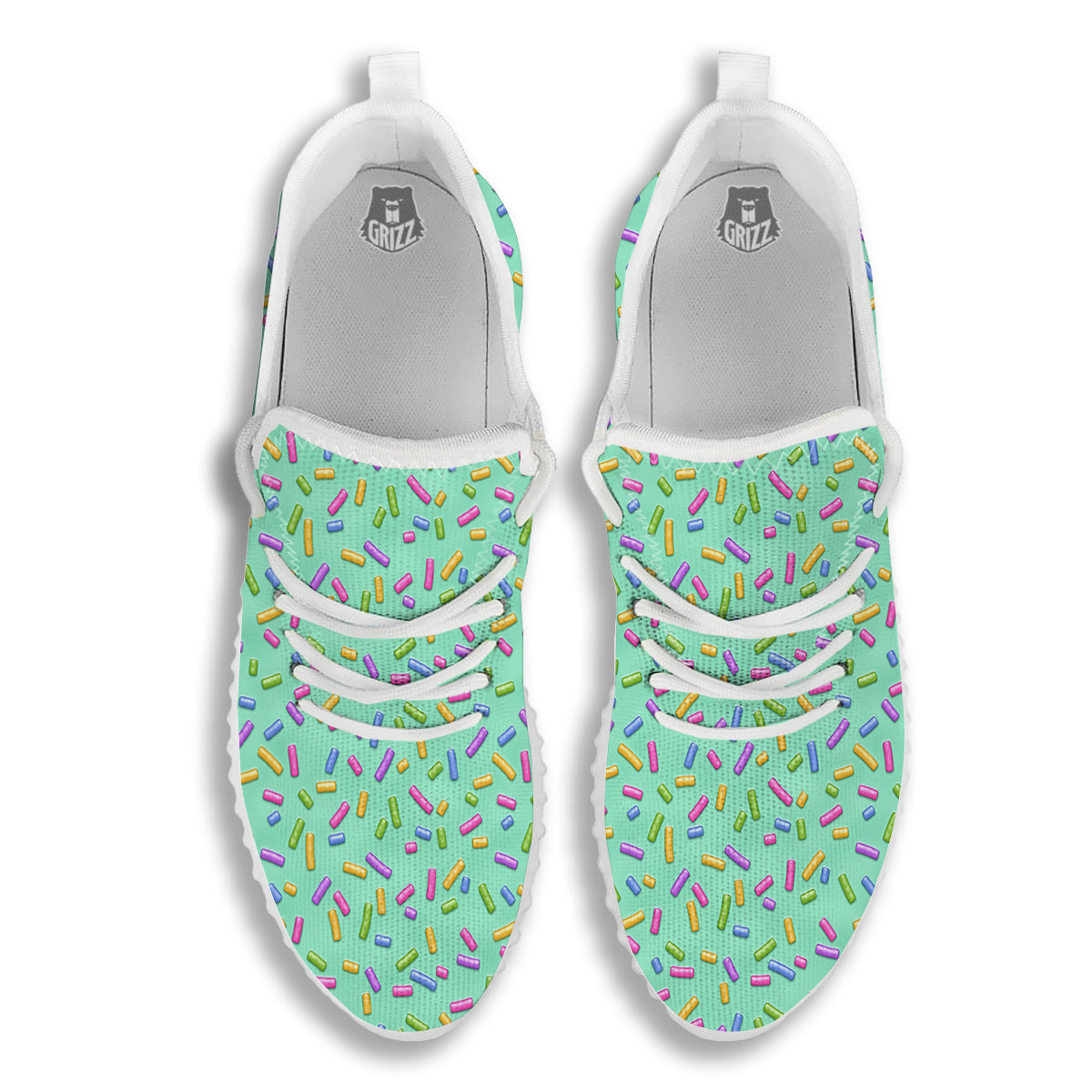 Candy Sprinkles Green Sweet Print Pattern White Walking Shoes-grizzshop