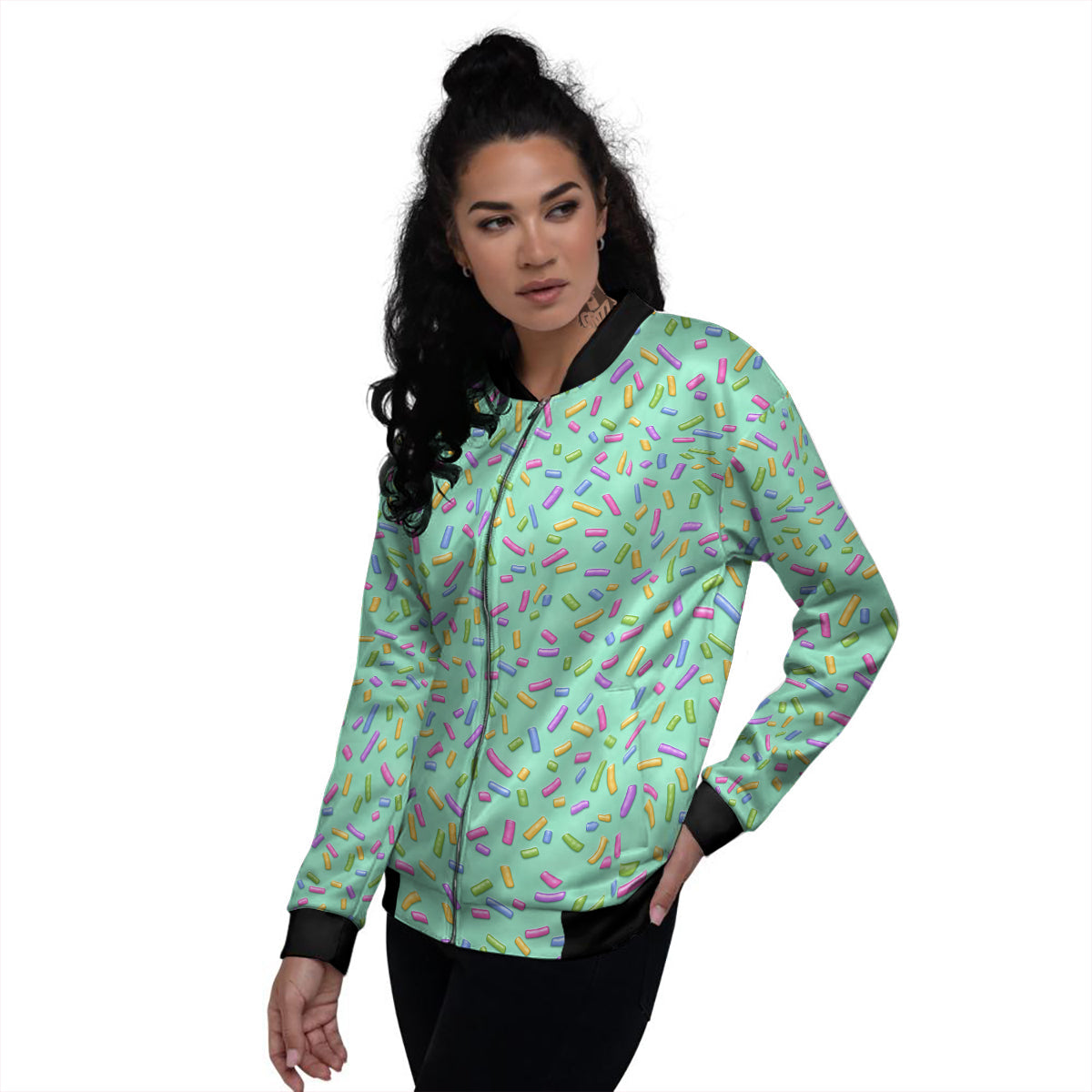 Candy Sprinkles Green Sweet Print Pattern Women's Bomber Jacket-grizzshop