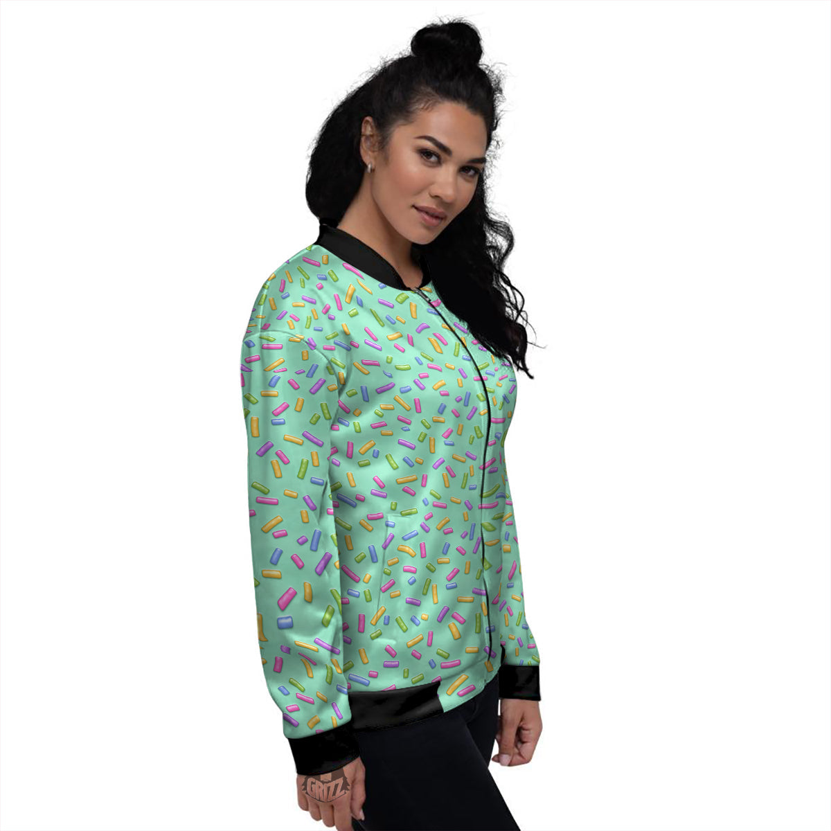 Candy Sprinkles Green Sweet Print Pattern Women's Bomber Jacket-grizzshop