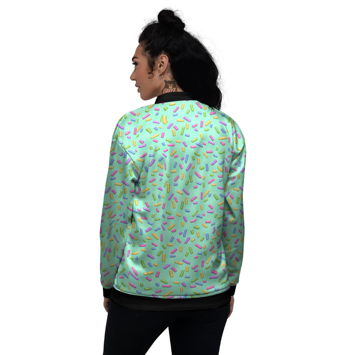 Candy Sprinkles Green Sweet Print Pattern Women's Bomber Jacket-grizzshop