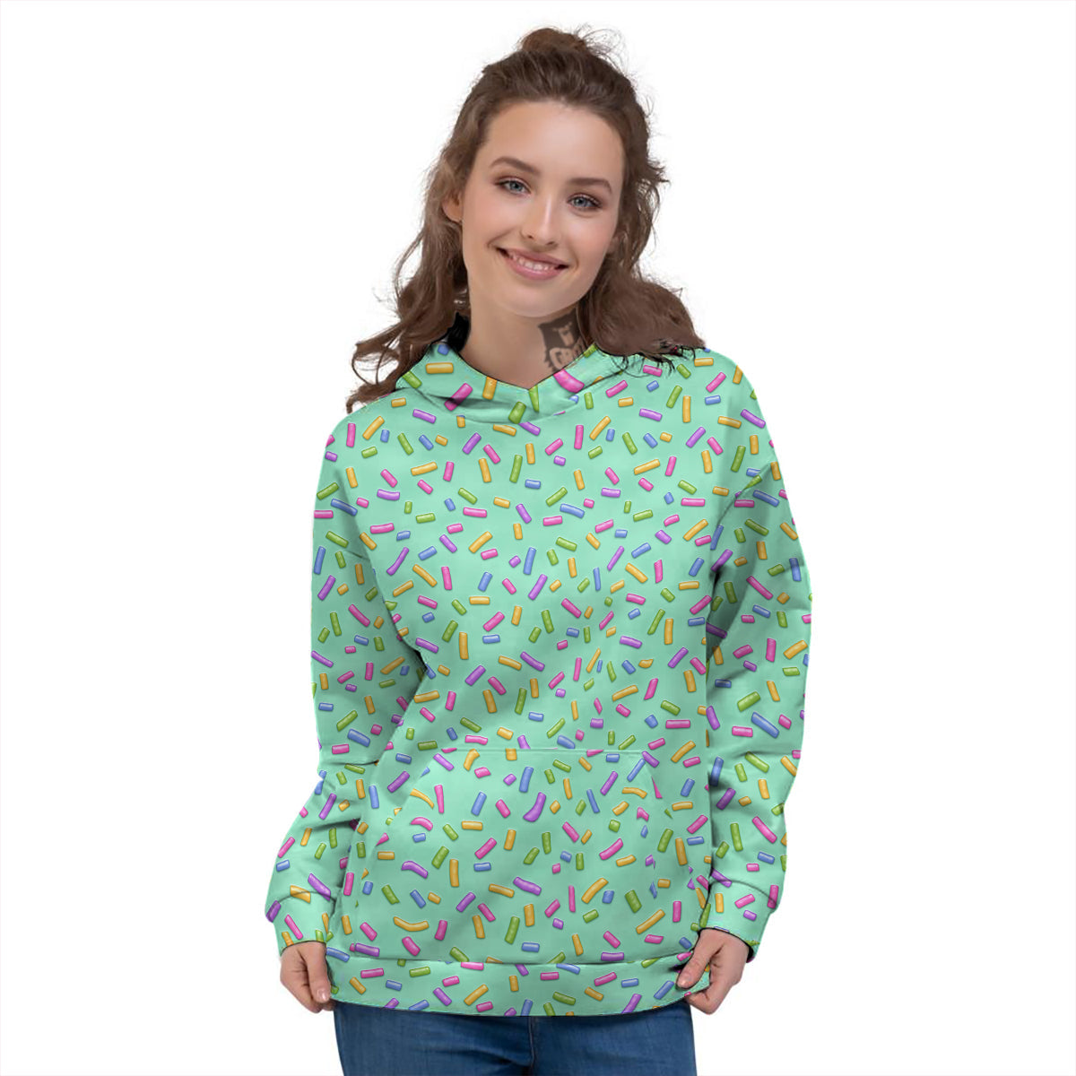 Candy Sprinkles Green Sweet Print Pattern Women's Hoodie-grizzshop