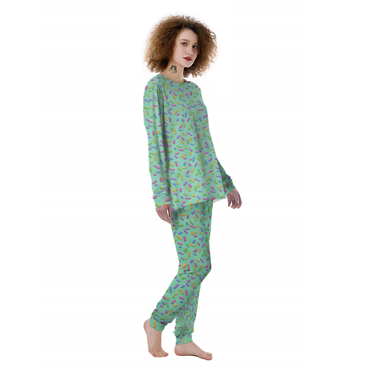 Candy Sprinkles Green Sweet Print Pattern Women's Pajamas-grizzshop