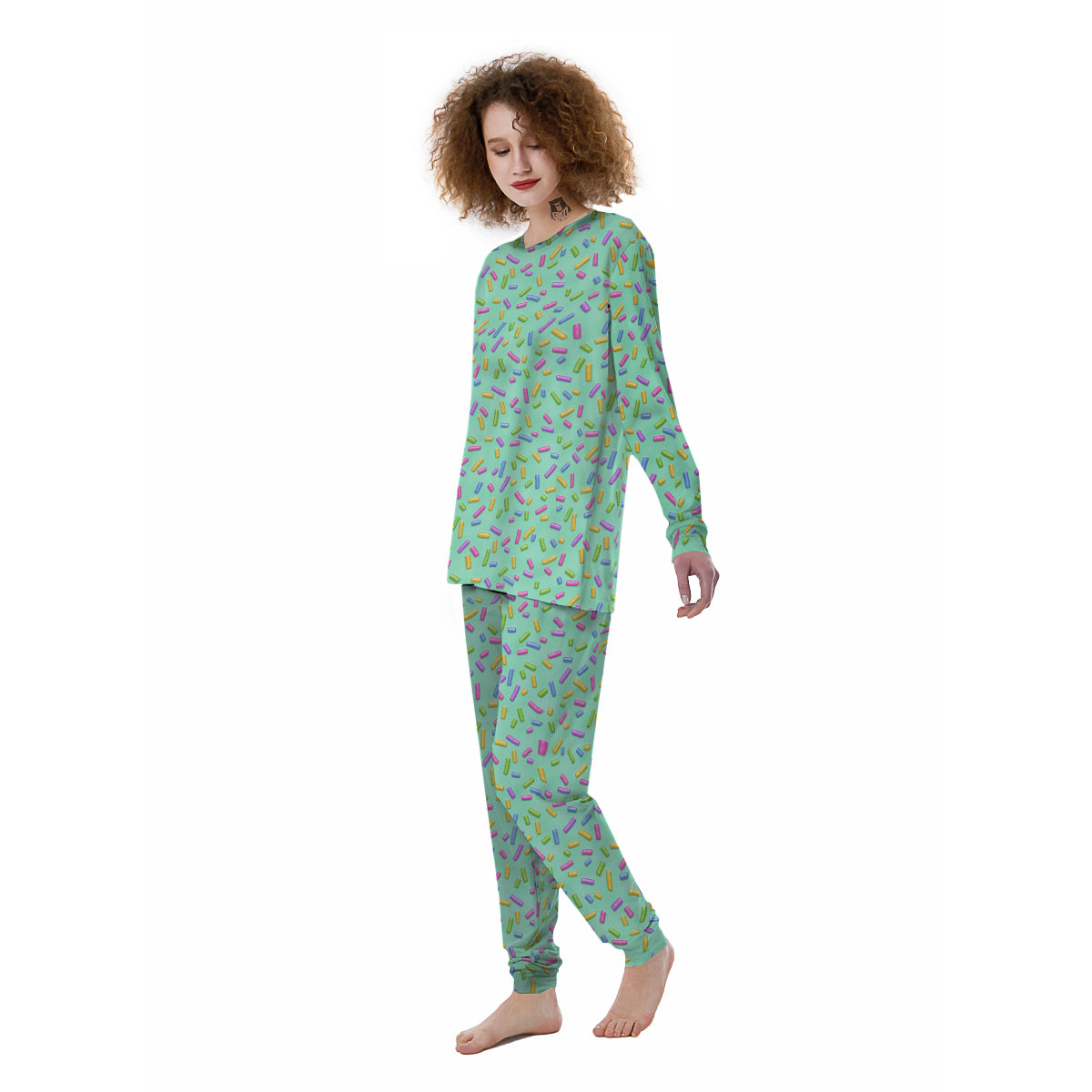 Candy Sprinkles Green Sweet Print Pattern Women's Pajamas-grizzshop