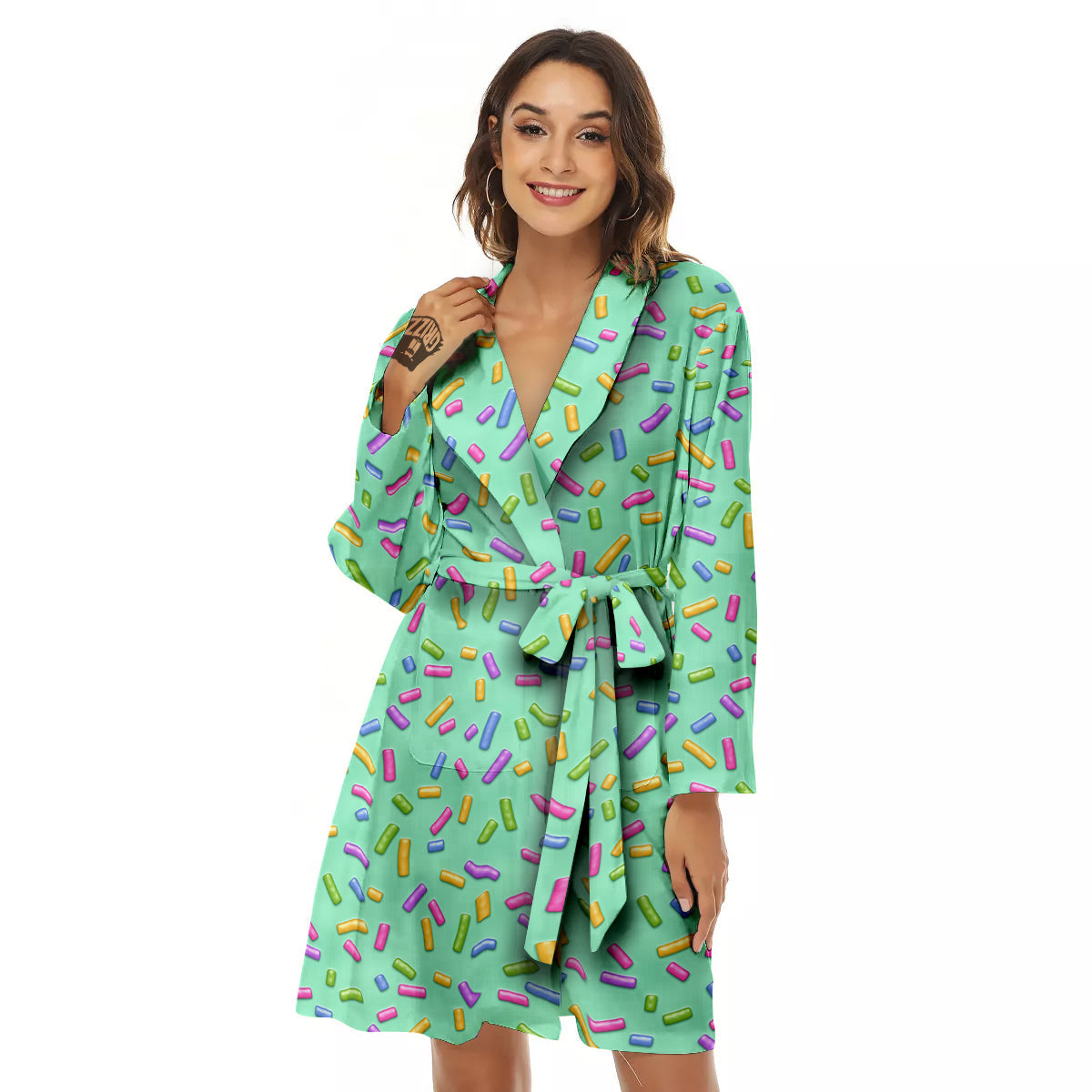 Candy Sprinkles Green Sweet Print Pattern Women's Robe-grizzshop