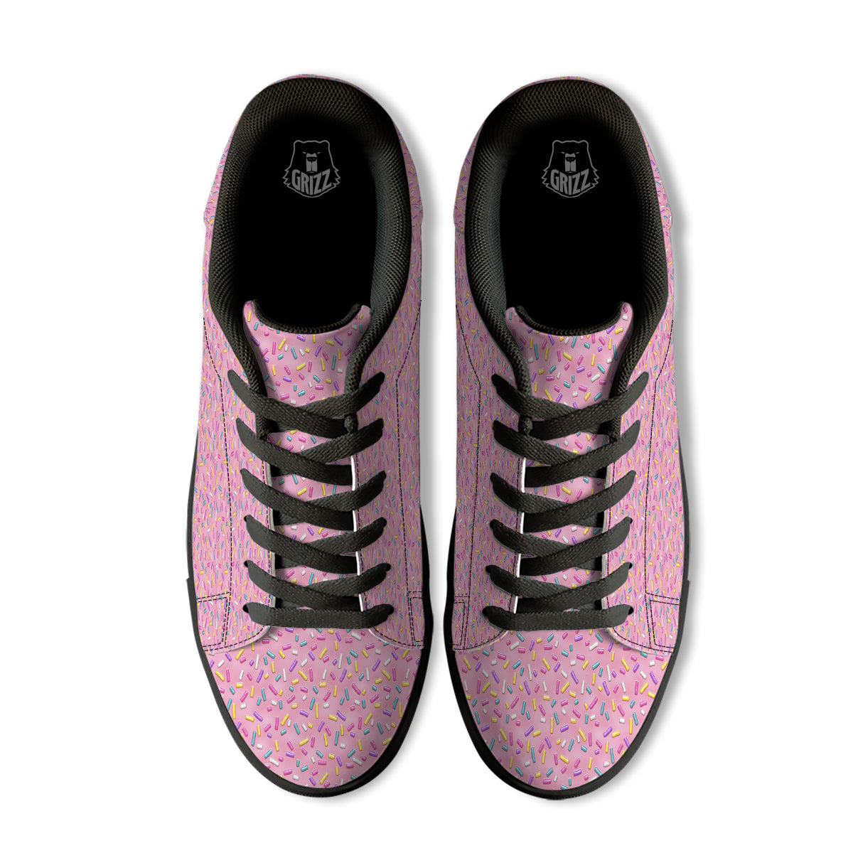 Candy Sprinkles Sweet Pink Print Pattern Black Low Top Sneakers-grizzshop