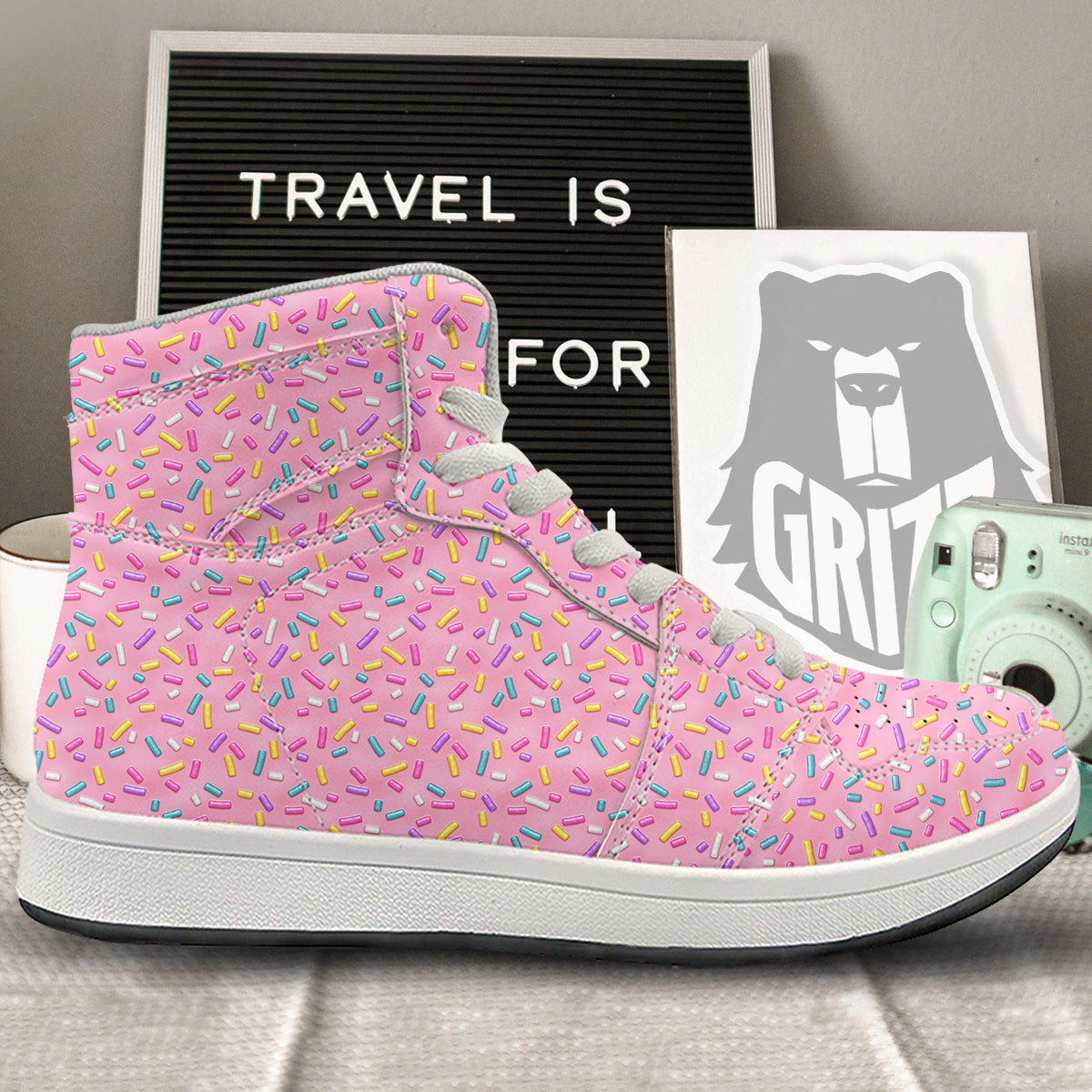 Candy Sprinkles Sweet Pink Print Pattern High Top Sneakers-grizzshop