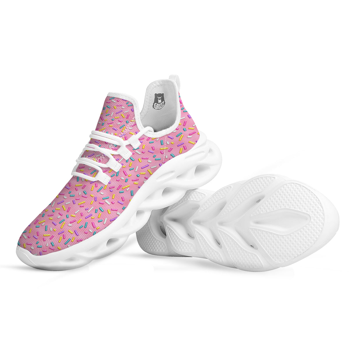 Candy Sprinkles Sweet Pink Print Pattern White Running Shoes-grizzshop