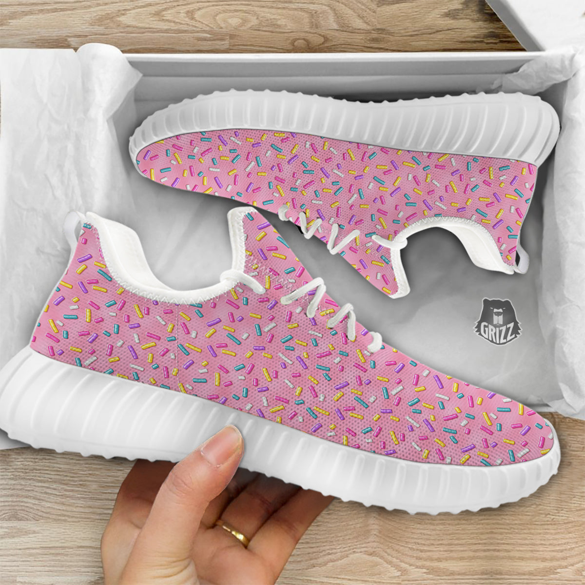 Candy Sprinkles Sweet Pink Print Pattern White Walking Shoes-grizzshop